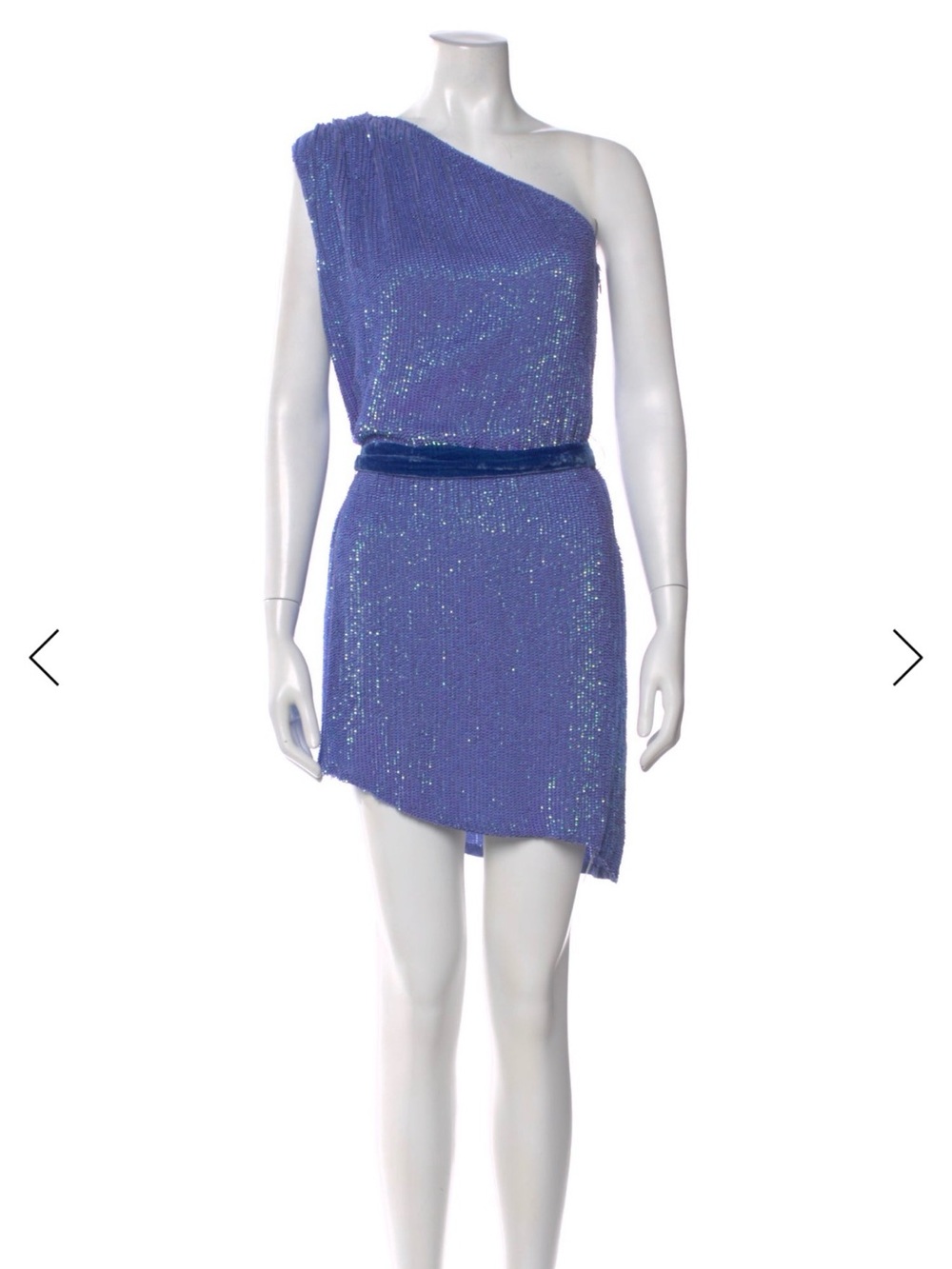 Retrofete One-Shoulder Sequin Mini Dress in Blue
